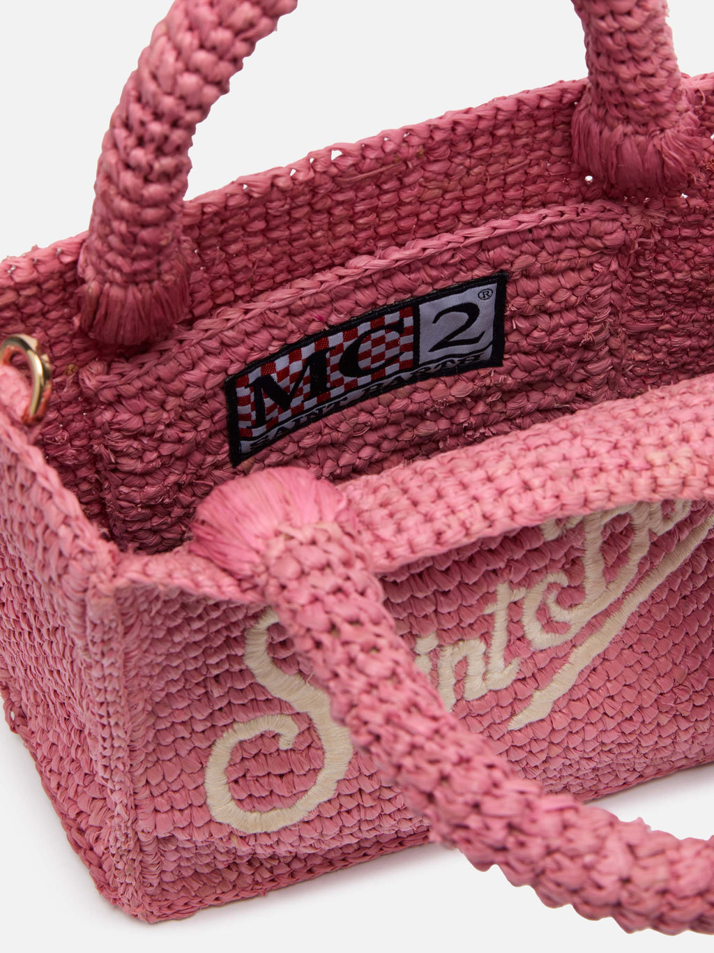 Borsa Mini Vanity in rafia rosa con ricamo Saint Barth
