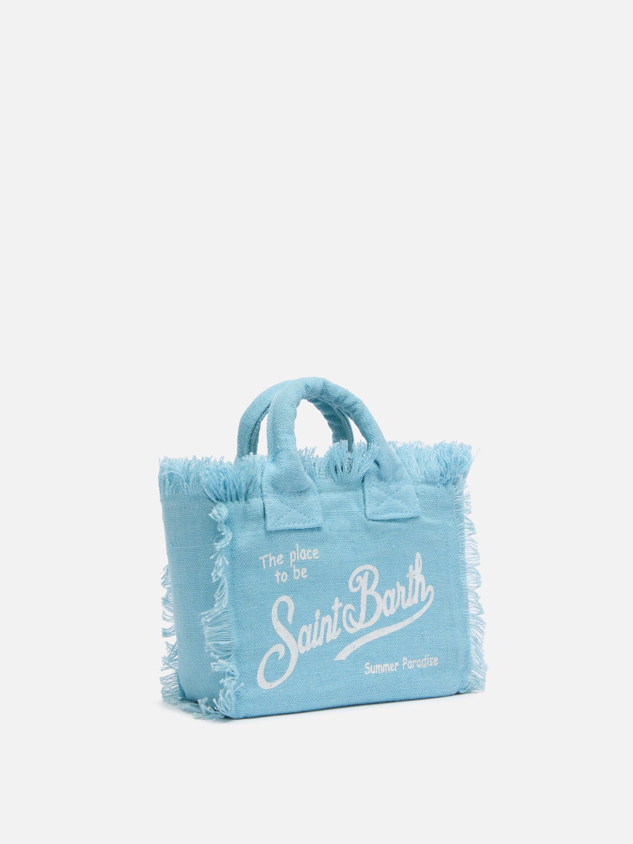 Borsa Mini Vanity in 100% LINO azzurro