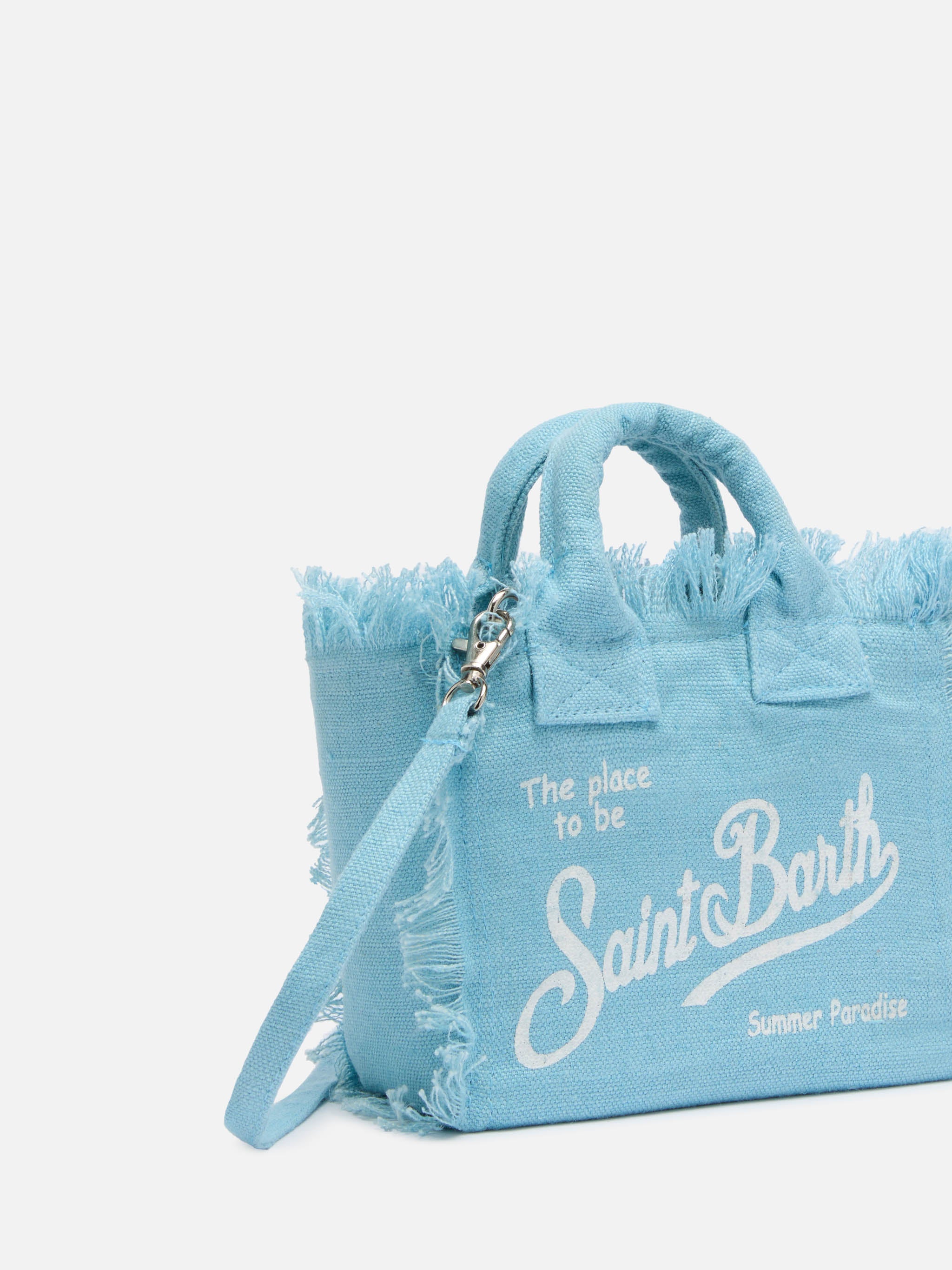 Borsa Mini Vanity in 100% LINO azzurro