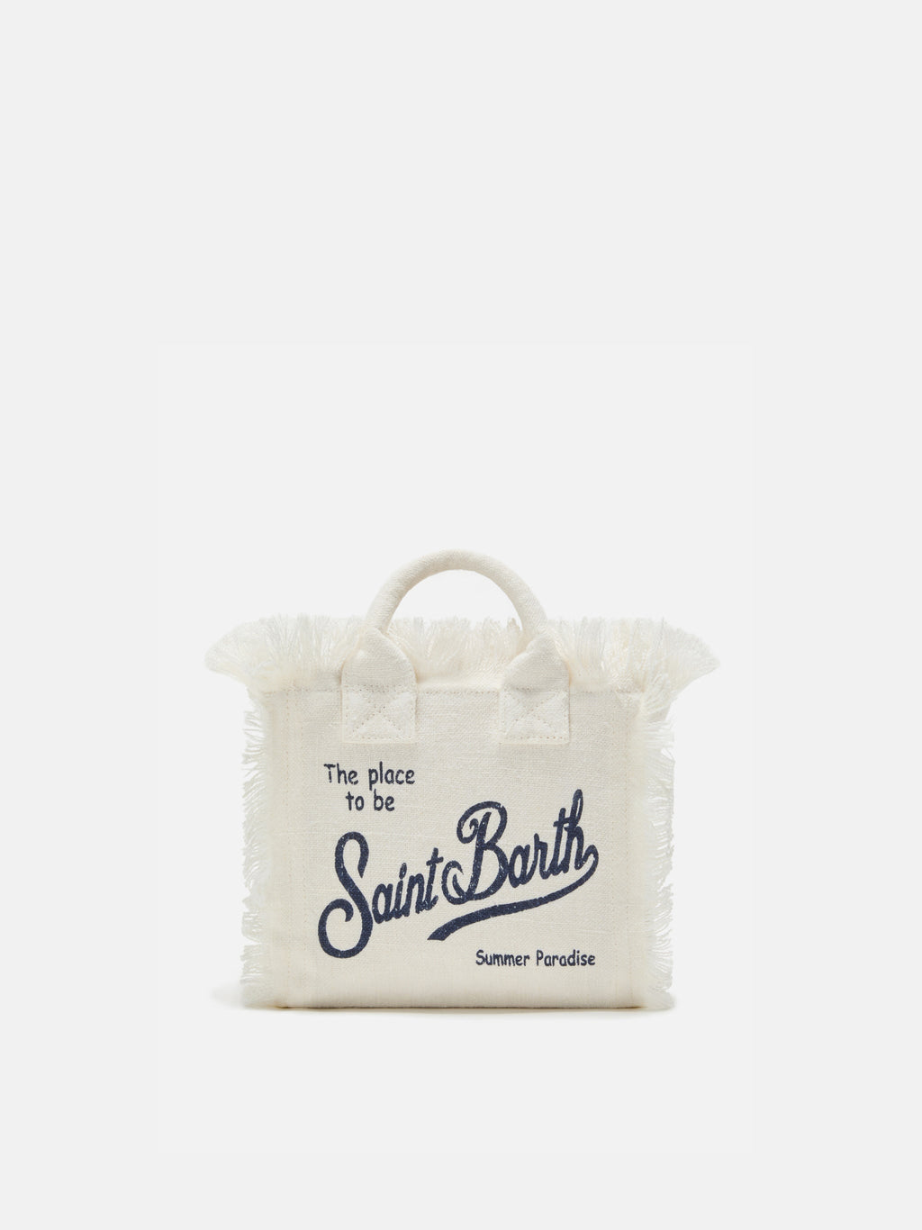 Borsa Vanity mini in lino bianca tinta unita con tracolla removibile