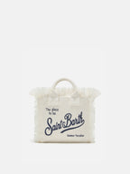 Borsa Vanity mini in lino bianca tinta unita con tracolla removibile