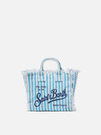 Borsa Mini Vanity in 100% LINO con stampa a righe