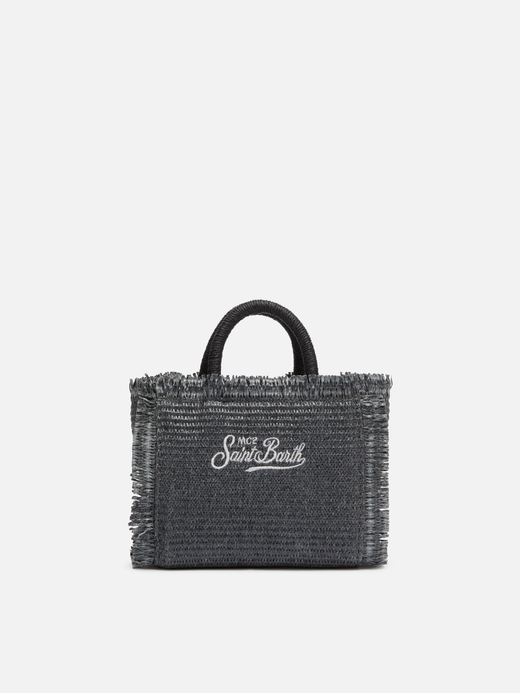 Borsa Mini Vanity effetto paglia con decorazioni in strass