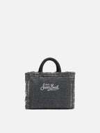 Borsa Mini Vanity effetto paglia con decorazioni in strass