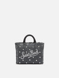 Borsa Mini Vanity effetto paglia con decorazioni in strass