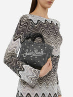 Borsa Mini Vanity effetto paglia con decorazioni in strass