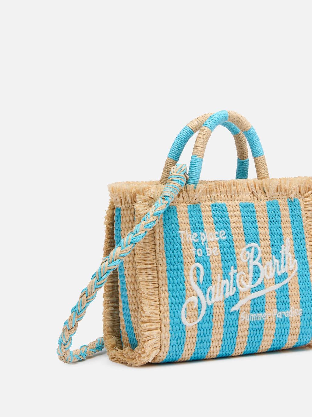 Borsa Mini Vanity effetto paglia con stampa a righe