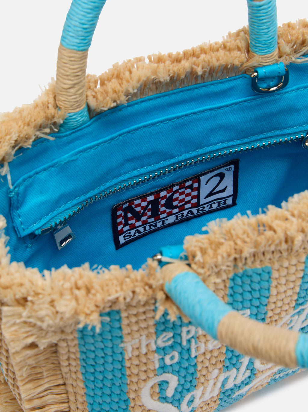 Borsa Mini Vanity effetto paglia con stampa a righe