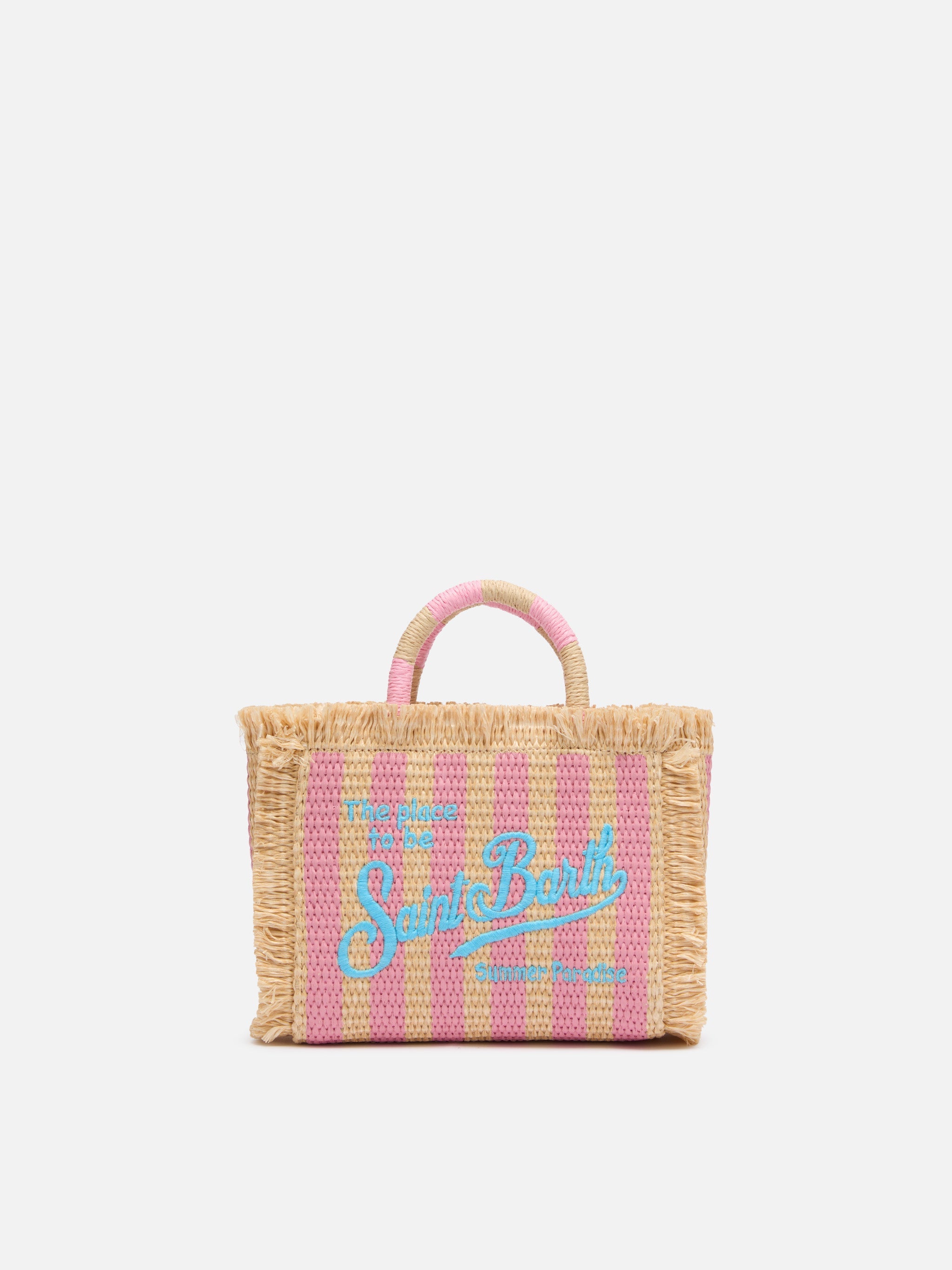 Borsa Mini Vanity effetto paglia con stampa a righe