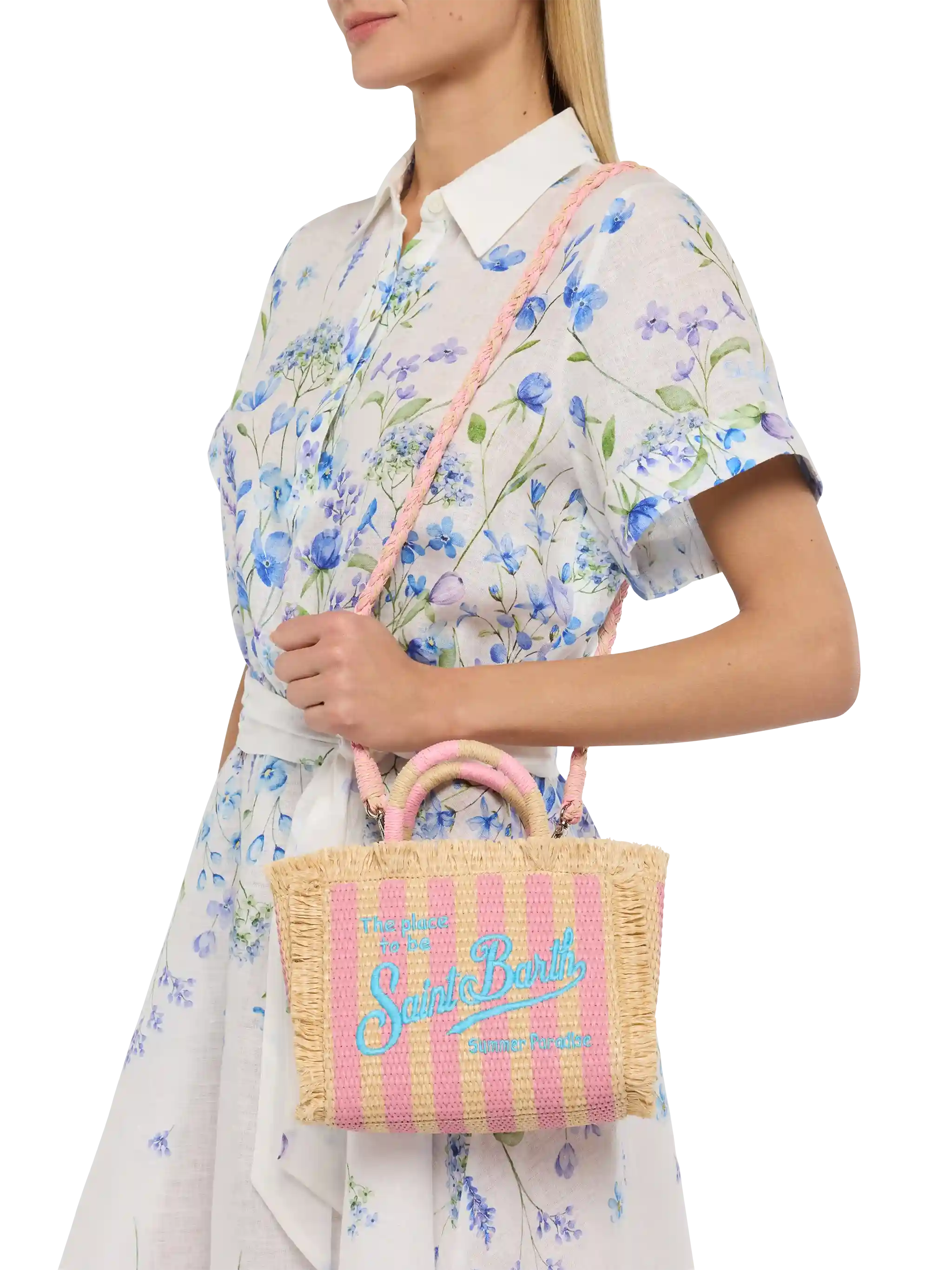 Borsa Mini Vanity effetto paglia con stampa a righe
