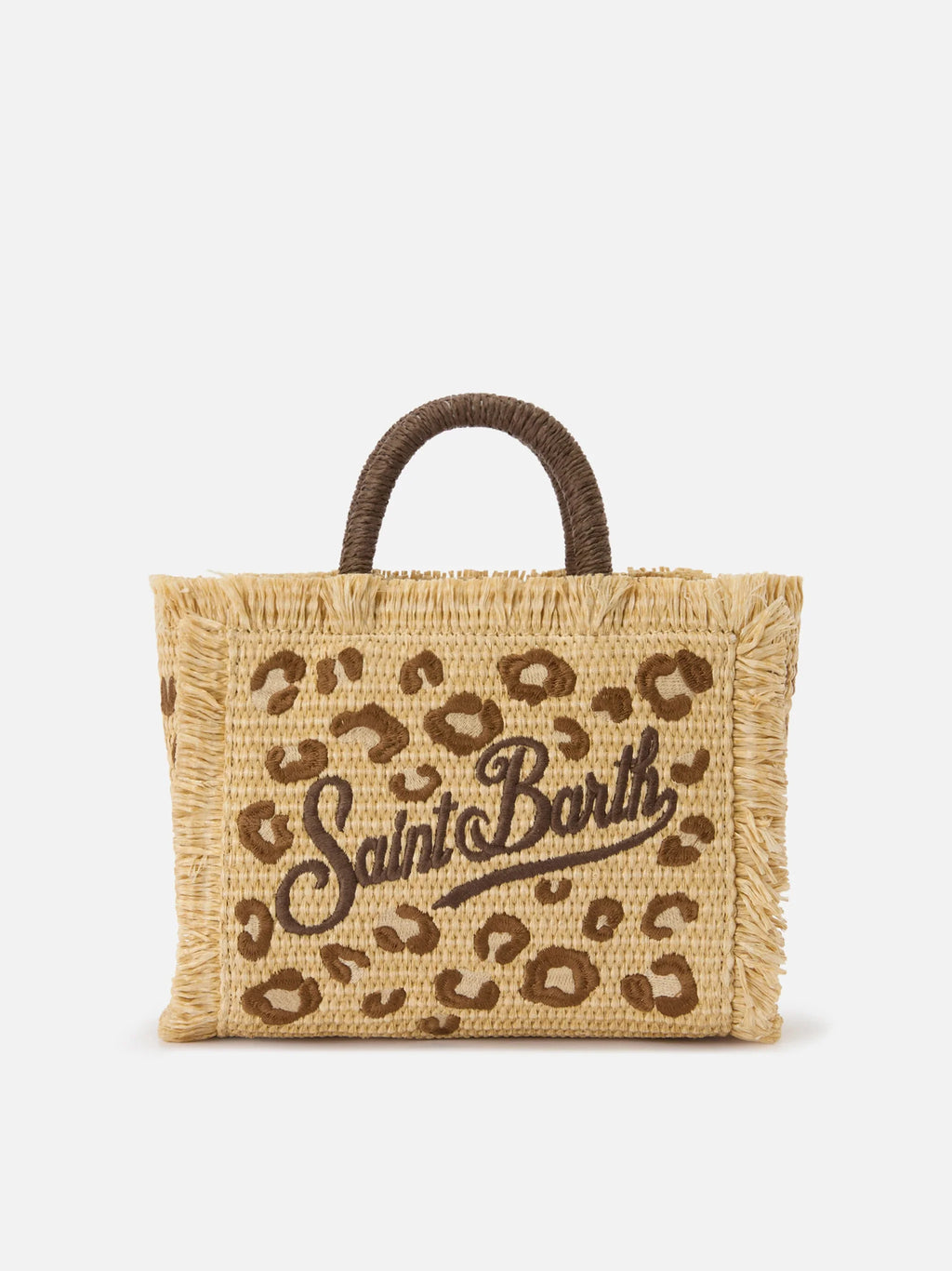 Borsa Colette in tessuto effetto paglia con ricamo leopardato