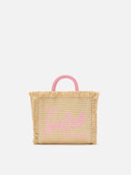 Borsa Vanity mini in tessuto effetto paglia con logo ricamato