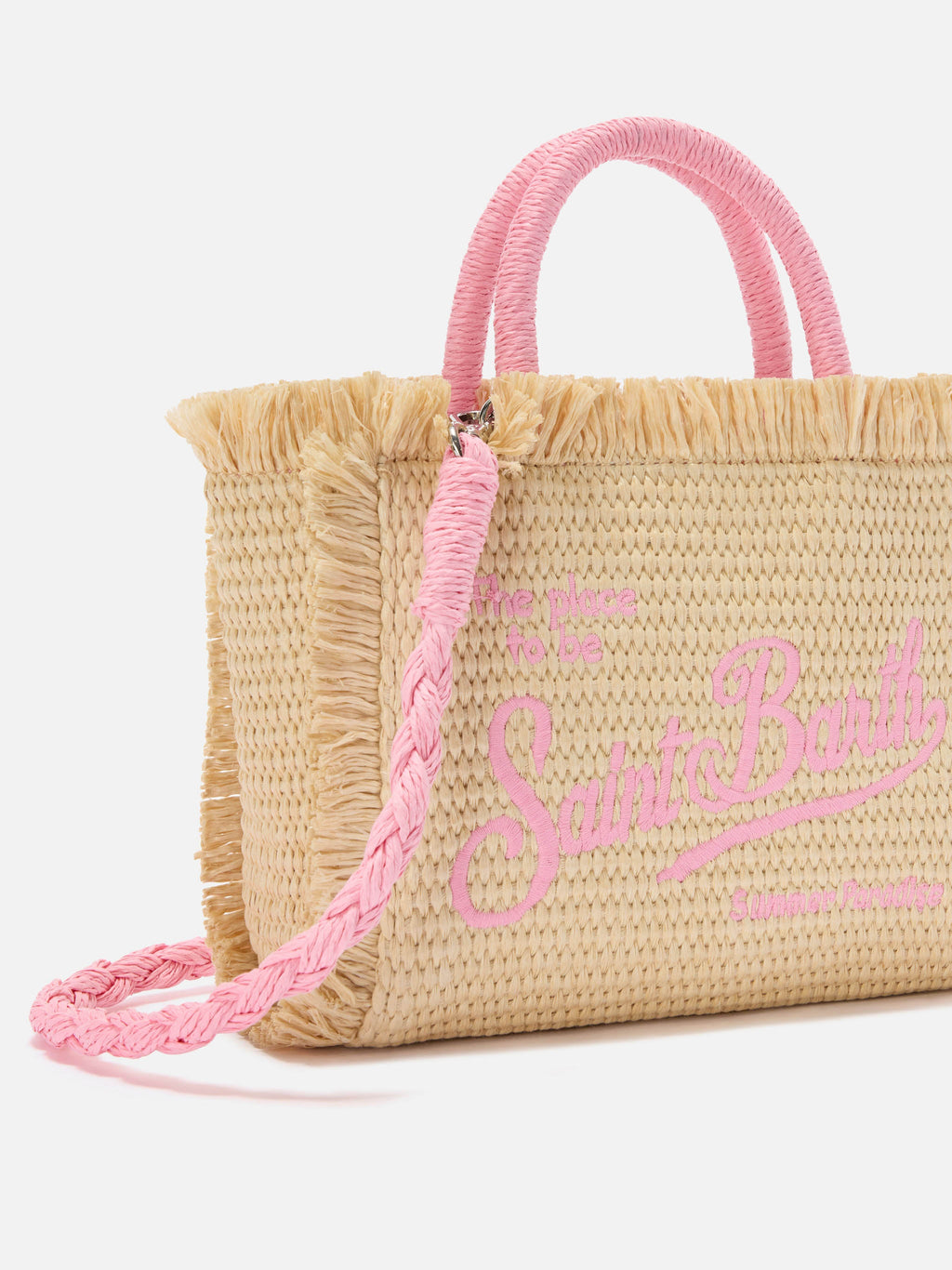 Borsa Vanity mini in tessuto effetto paglia con logo ricamato