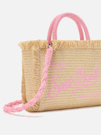 Borsa Vanity mini in tessuto effetto paglia con logo ricamato