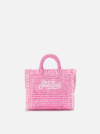 Borsa Vanity micro effetto paglia con dettagli rosa