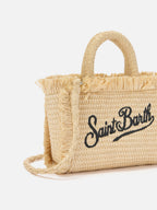 Borsa Vanity micro effetto paglia con dettagli blu