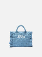 Borsa Vanity mini volant in cotone sangallo azzurra