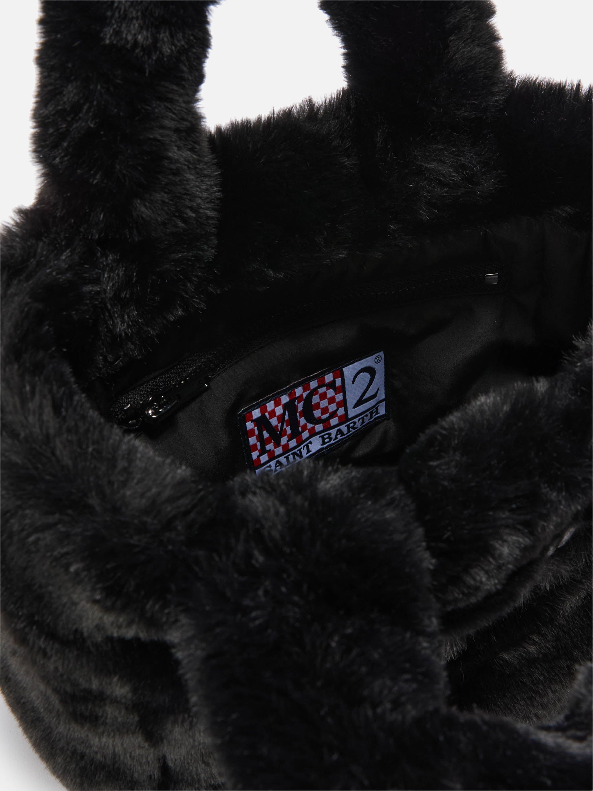 Borsa morbida a mano Vanity Mini Soft in faux fur nero
