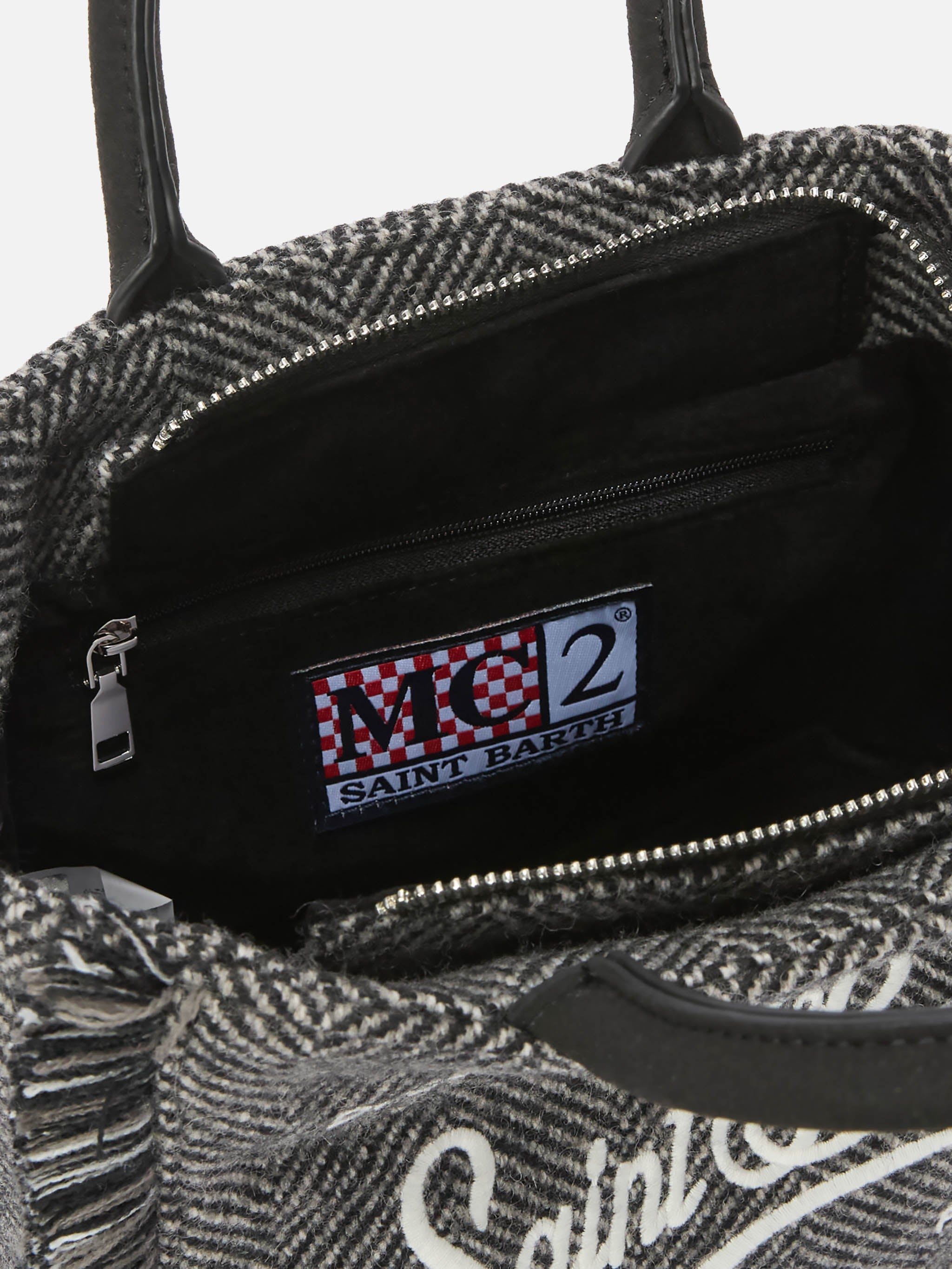 Borsa Vanity Mini Wool spigata nero e grigio