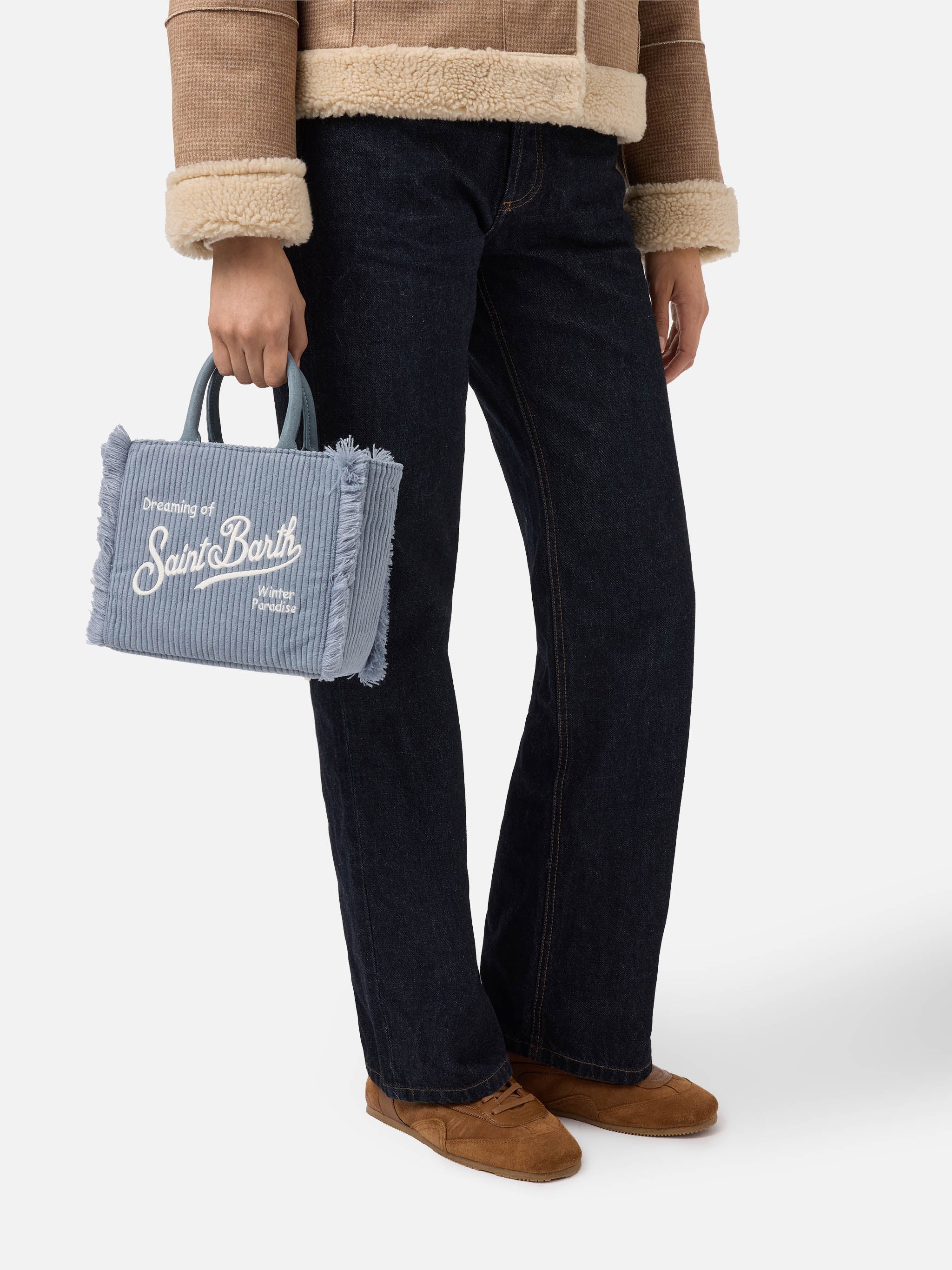 Borsa Vanity Mini Corduroy azzurro polvere