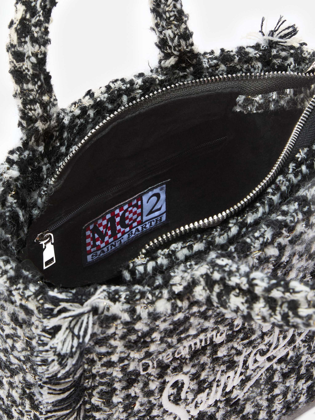 Borsa Vanity Mini Tweed bianco e nero