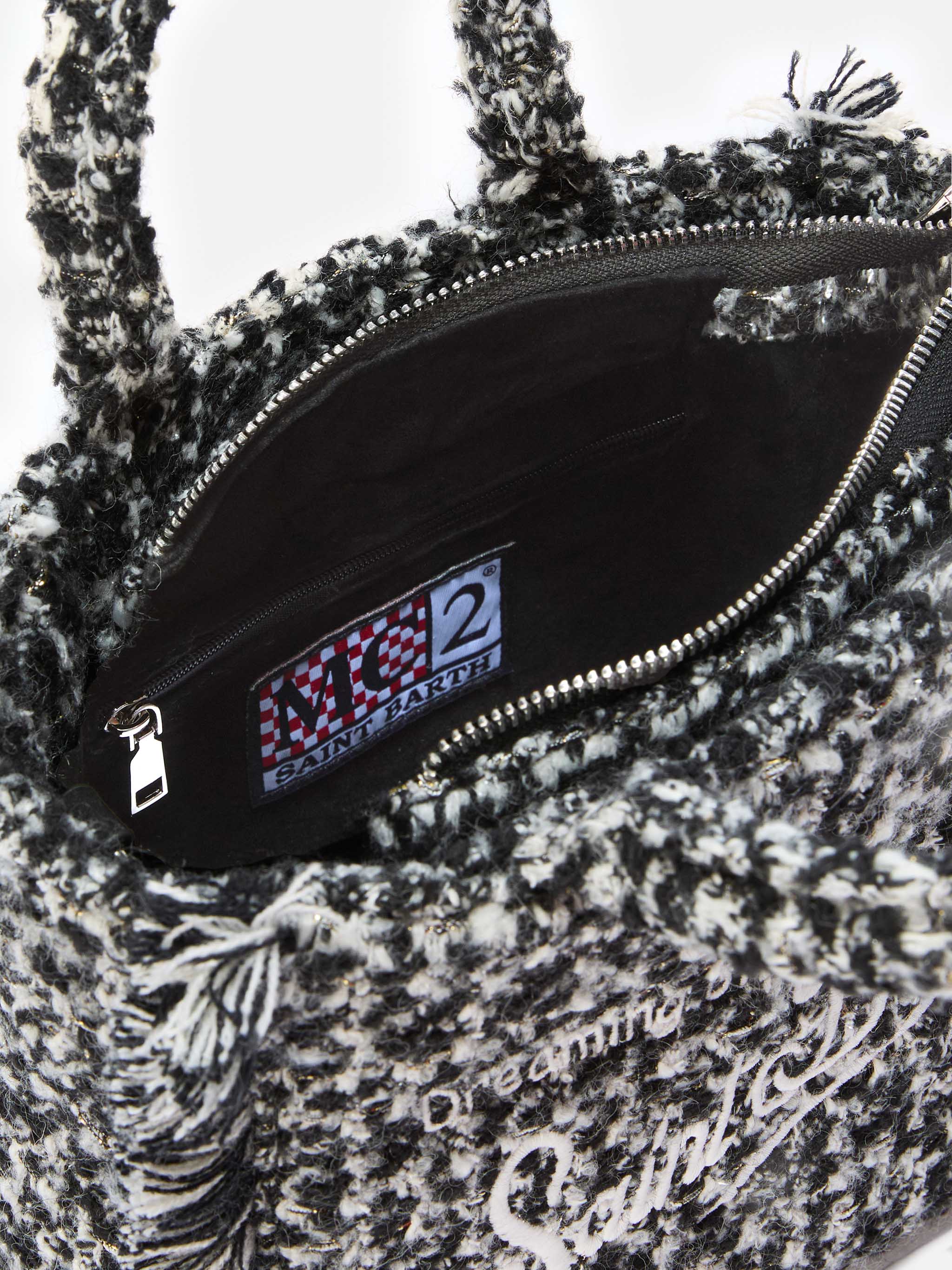 Borsa Vanity Mini Tweed bianco e nero