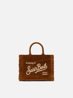 Borsa a mano Vanity Mini Velvet in velluto e faux suede marrone