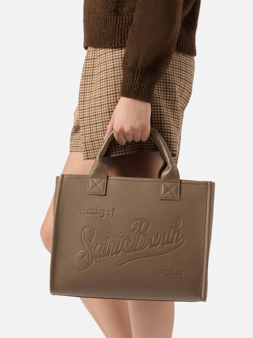 Borsa a spalla Vanity Bag Large in pelle martellata marrone