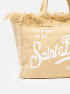 Borsa a spalla Vanity in canvas di cotone beige