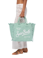 Borsa a spalla Vanity in canvas di cotone verde salvia