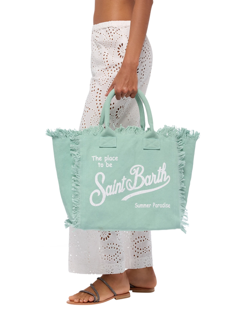 Borsa a spalla Vanity in canvas di cotone verde salvia