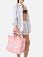 Borsa Vanity regular rosa in canvas con frange