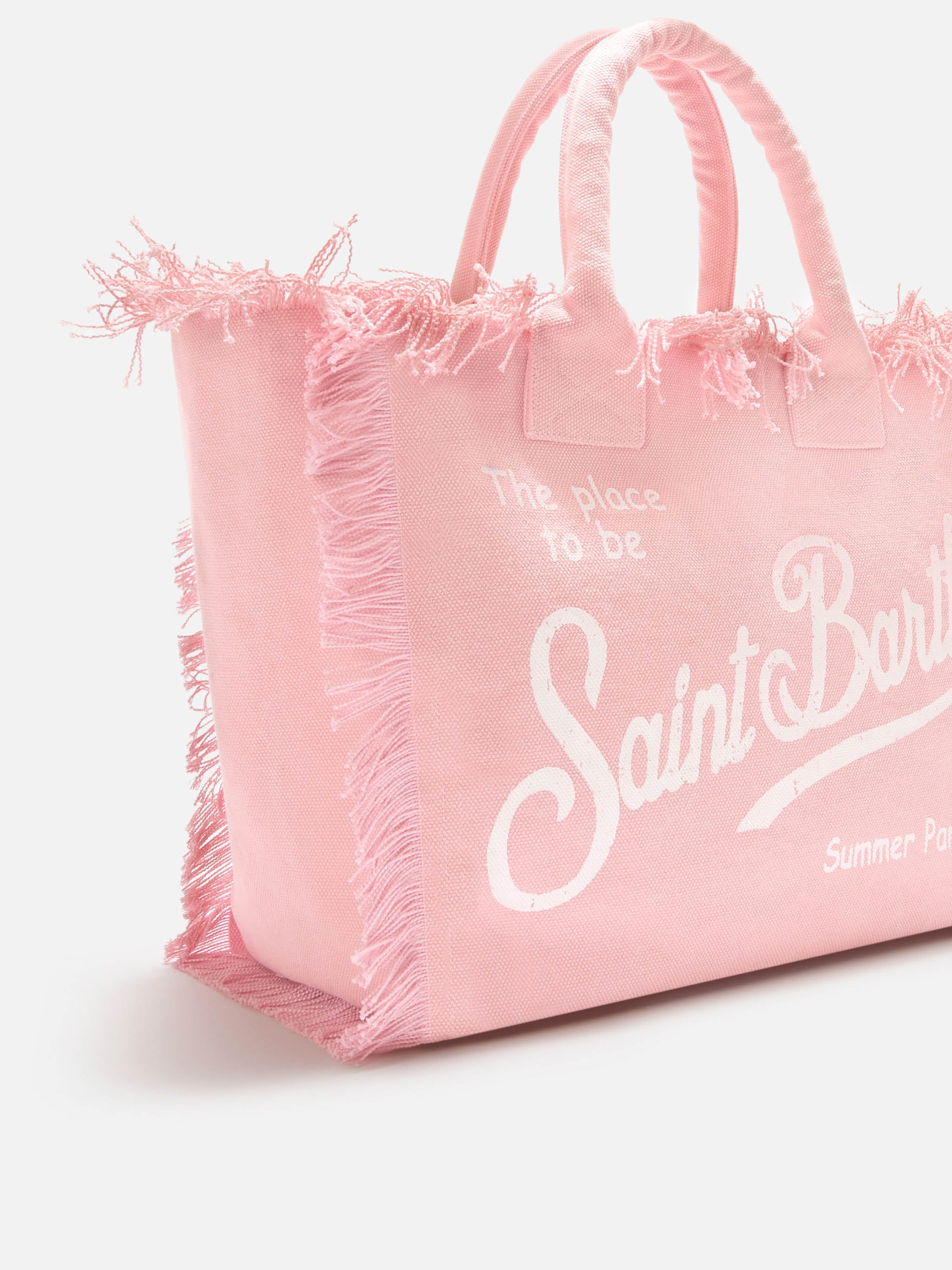 Borsa Vanity regular rosa in canvas con frange