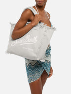 Borsa a spalla Vanity in canvas di cotone grigio