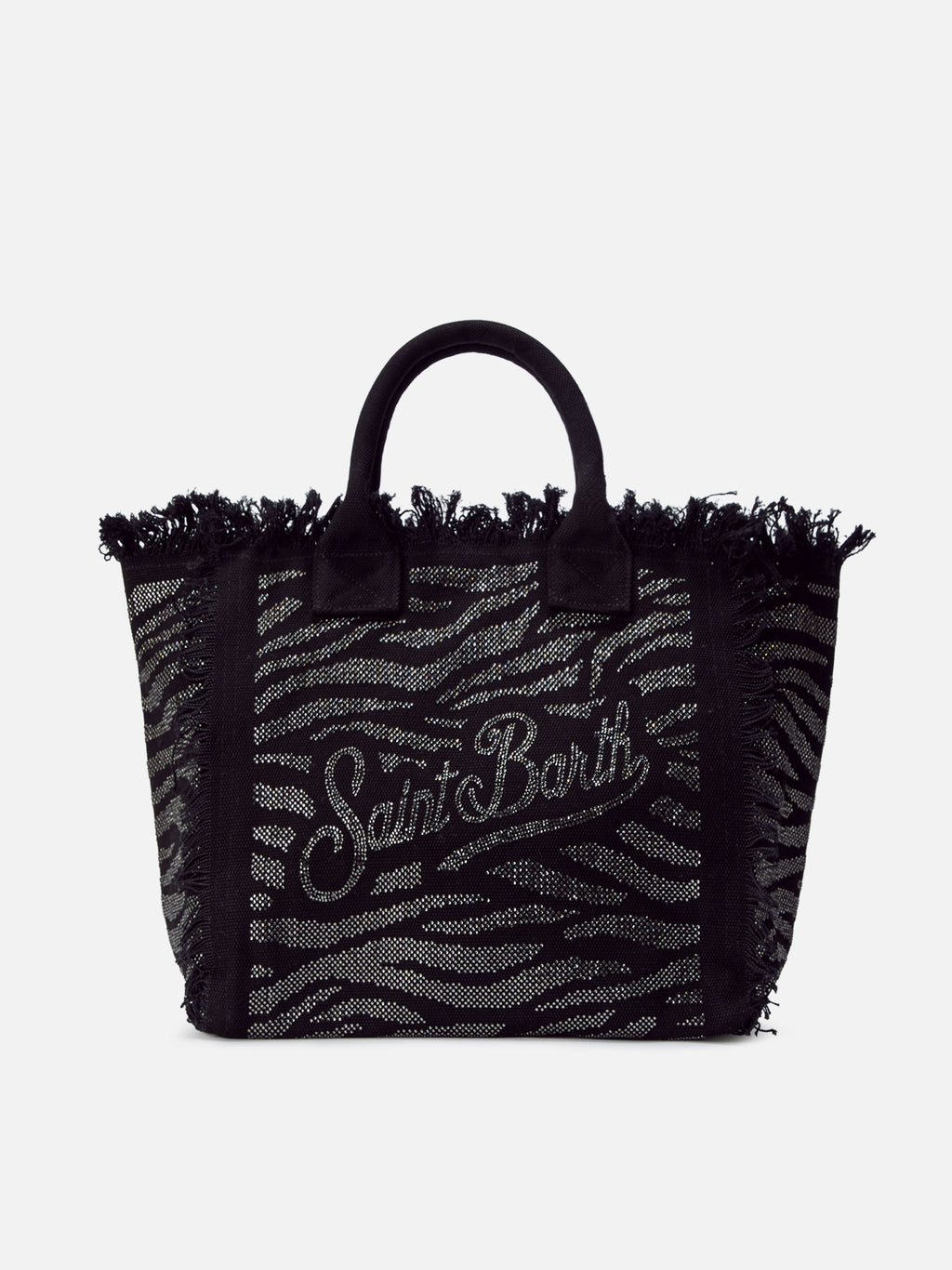Borsa Vanity regular in canvas animalier con strass