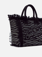Borsa Vanity regular in canvas animalier con strass
