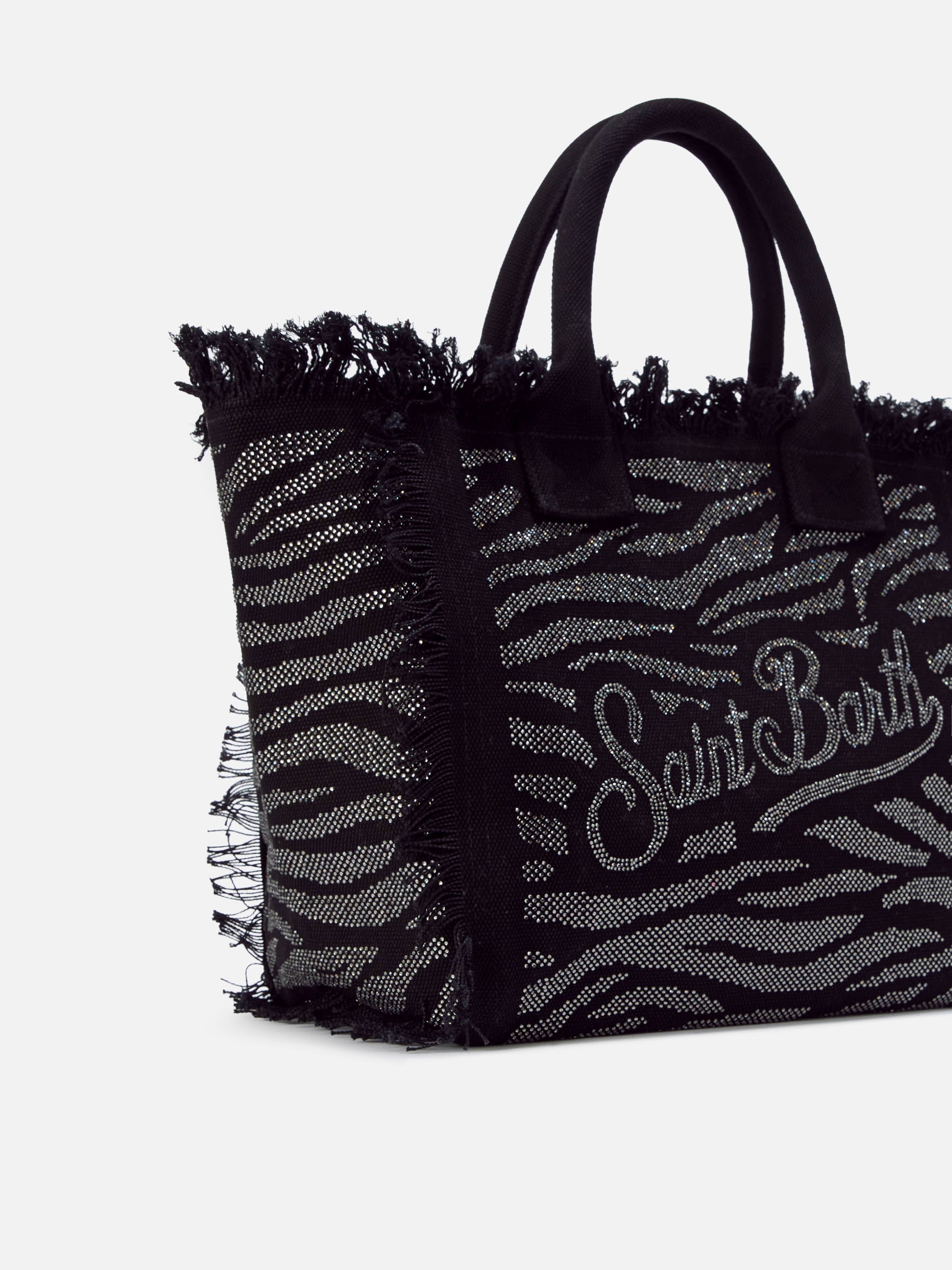 Borsa Vanity regular in canvas animalier con strass