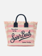 Borsa Vanity regular in canvas a righe orizzontali rosa