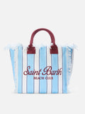 Borsa Vanity regular in canvas a righe azzurre con dettagli bordeaux