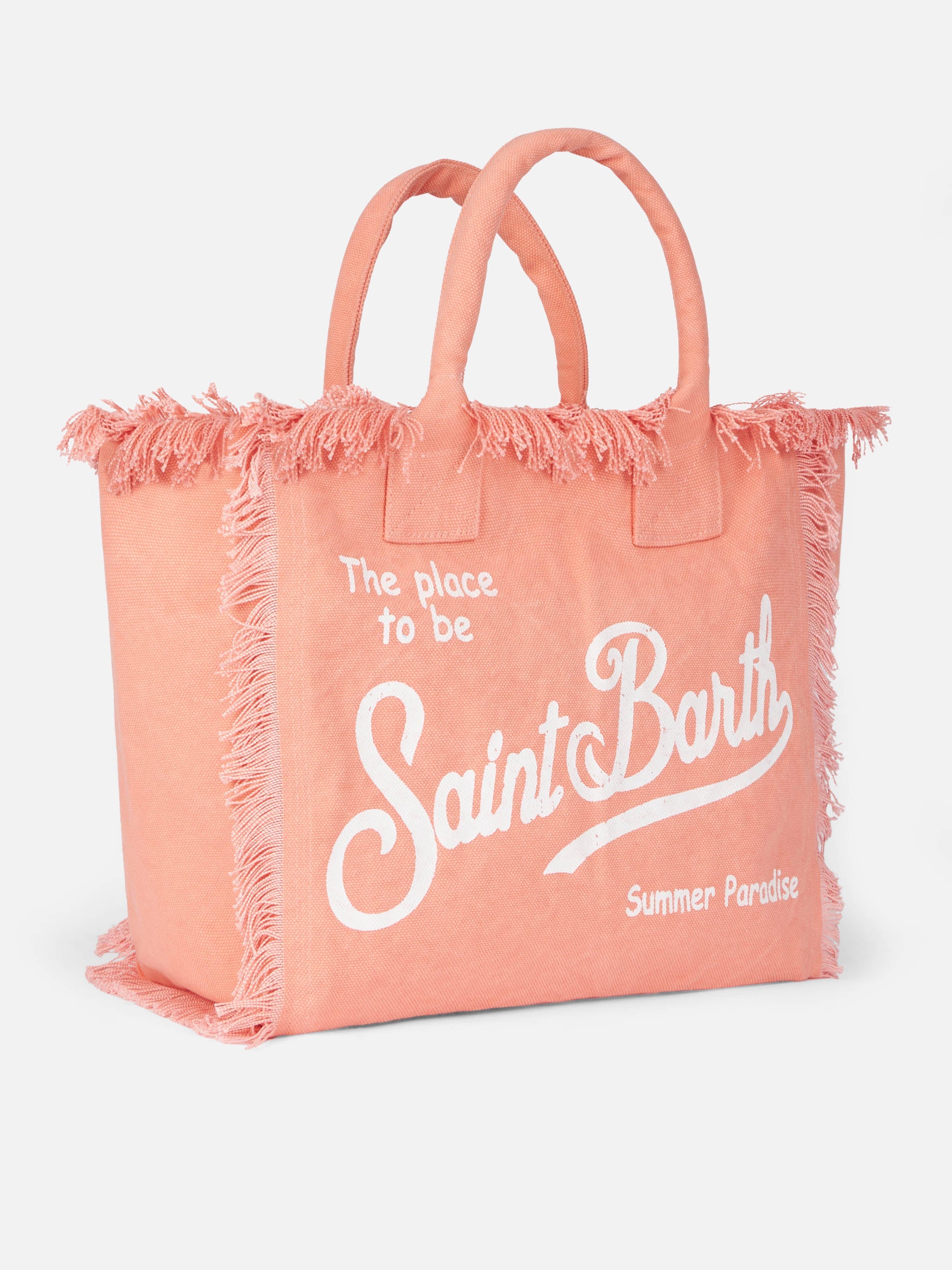 Borsa tote Vanity in tela di cotone color pesca