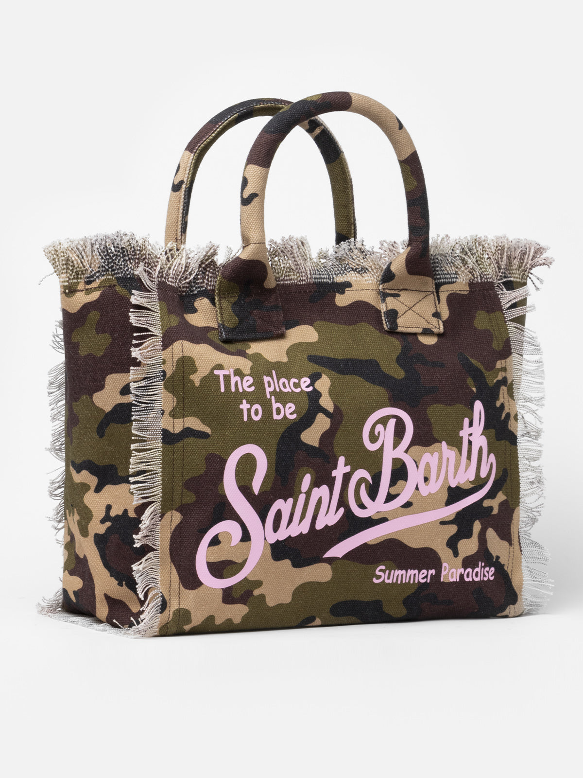 Borsa a spalla Vanity in canvas di cotone con stampa camouflage