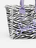 Borsa a spalla Vanity in canvas di cotone con stampa zebrata