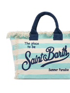 Borsa a spalla Vanity in canvas di cotone con stampa a righe verde acqua