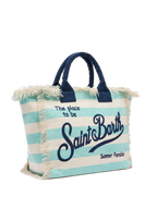Borsa a spalla Vanity in canvas di cotone con stampa a righe verde acqua
