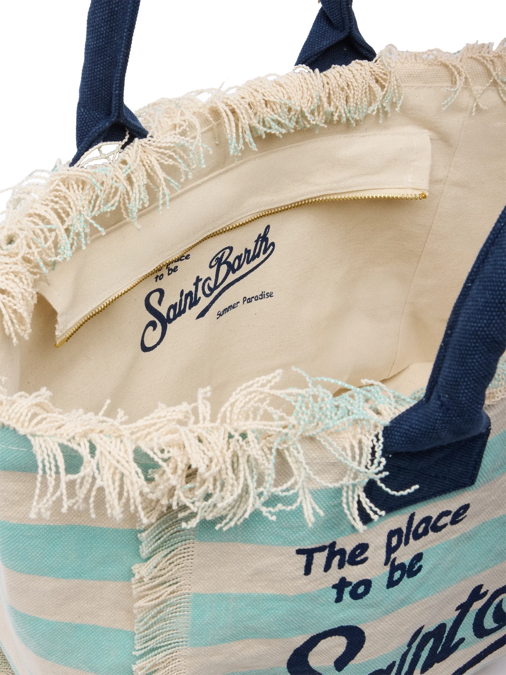 Borsa a spalla Vanity in canvas di cotone con stampa a righe verde acqua