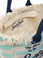 Borsa a spalla Vanity in canvas di cotone con stampa a righe verde acqua