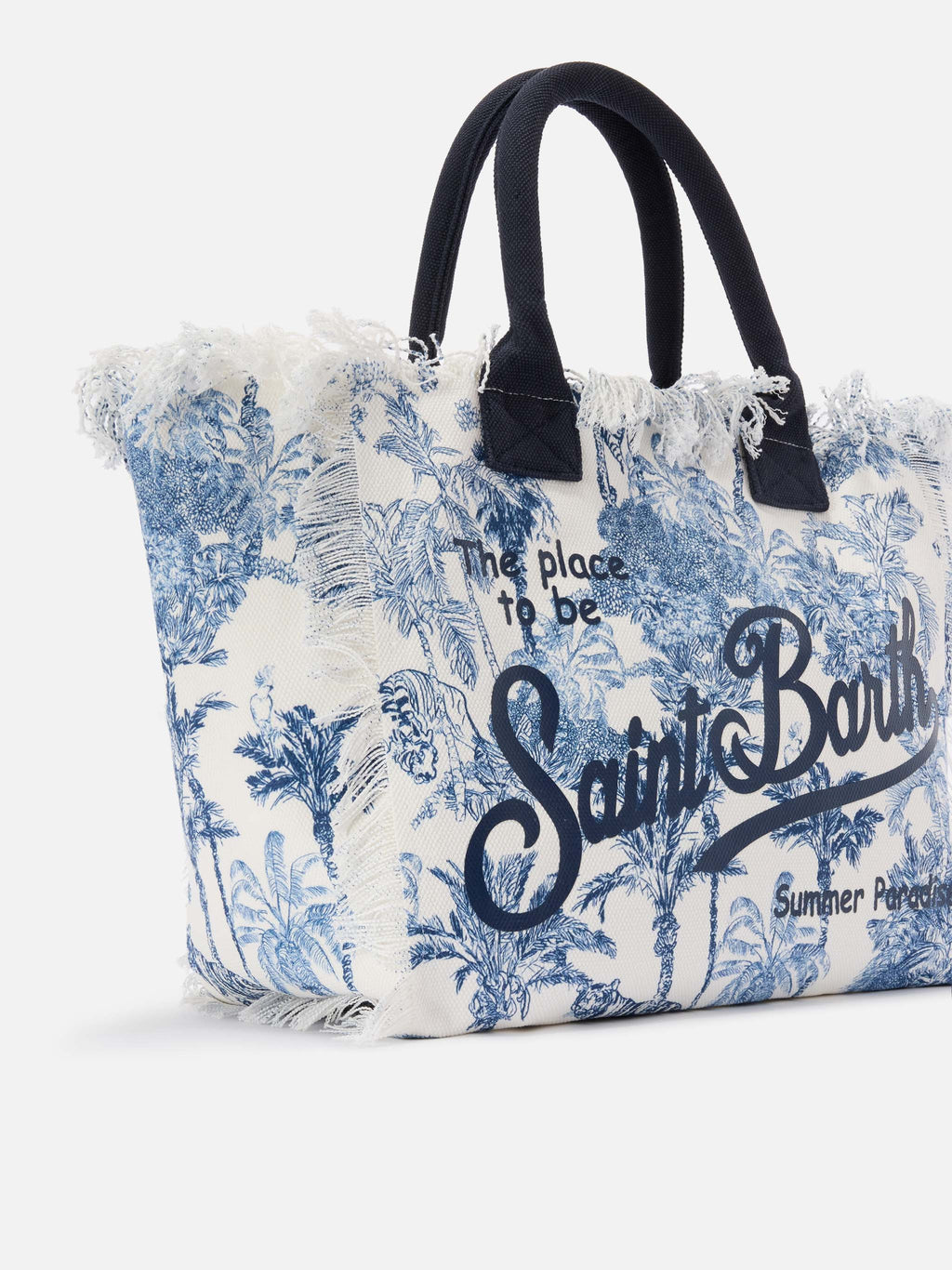 Borsa Vanity regular in canvas con stampa toile de Jouy blu