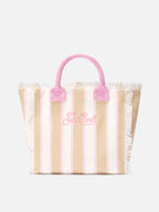 Borsa Vanity regular in canvas a righe verticali beige