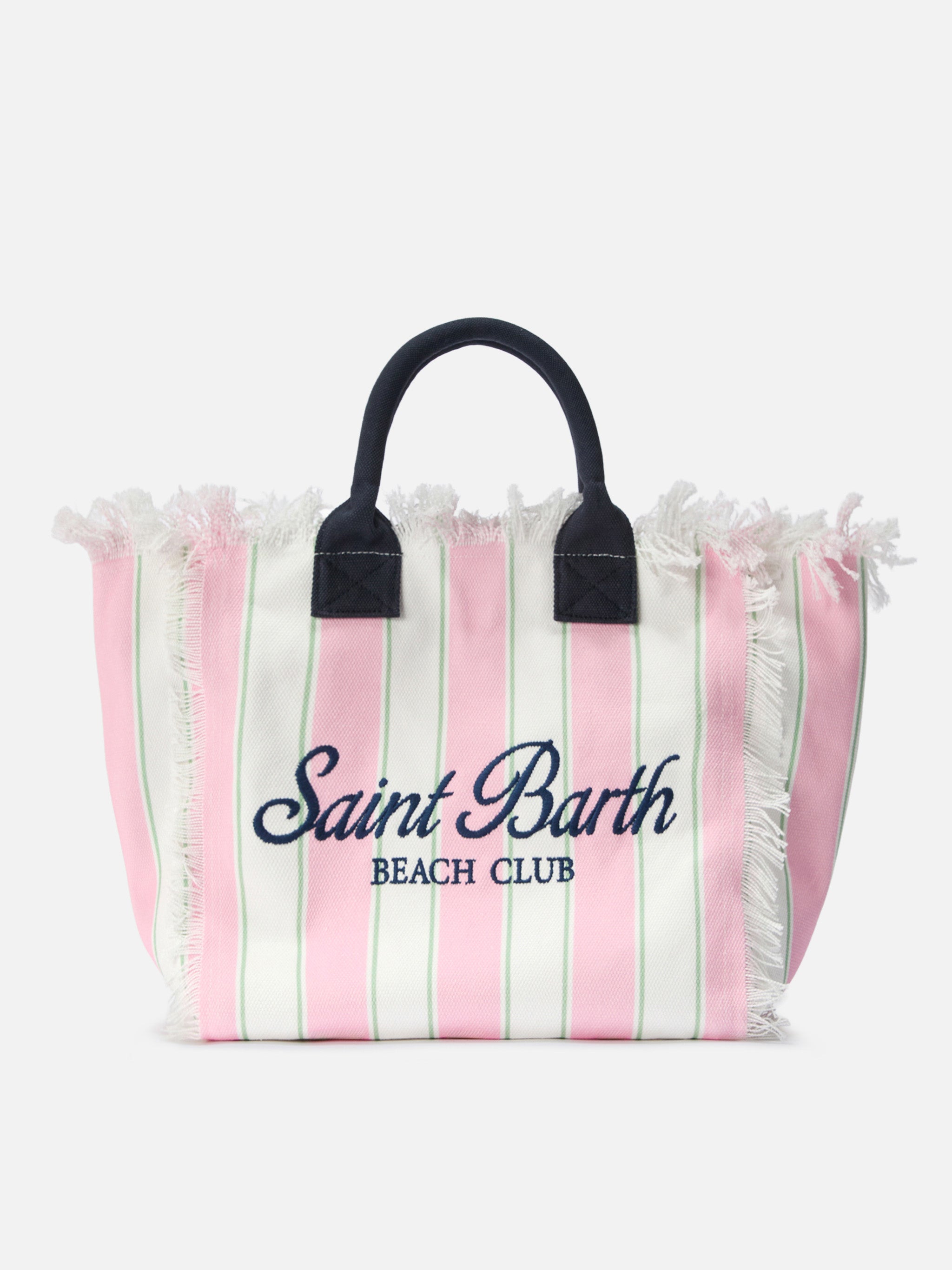 Borsa Vanity regular in canvas a righe verticali rosa