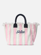 Borsa Vanity regular in canvas a righe verticali rosa